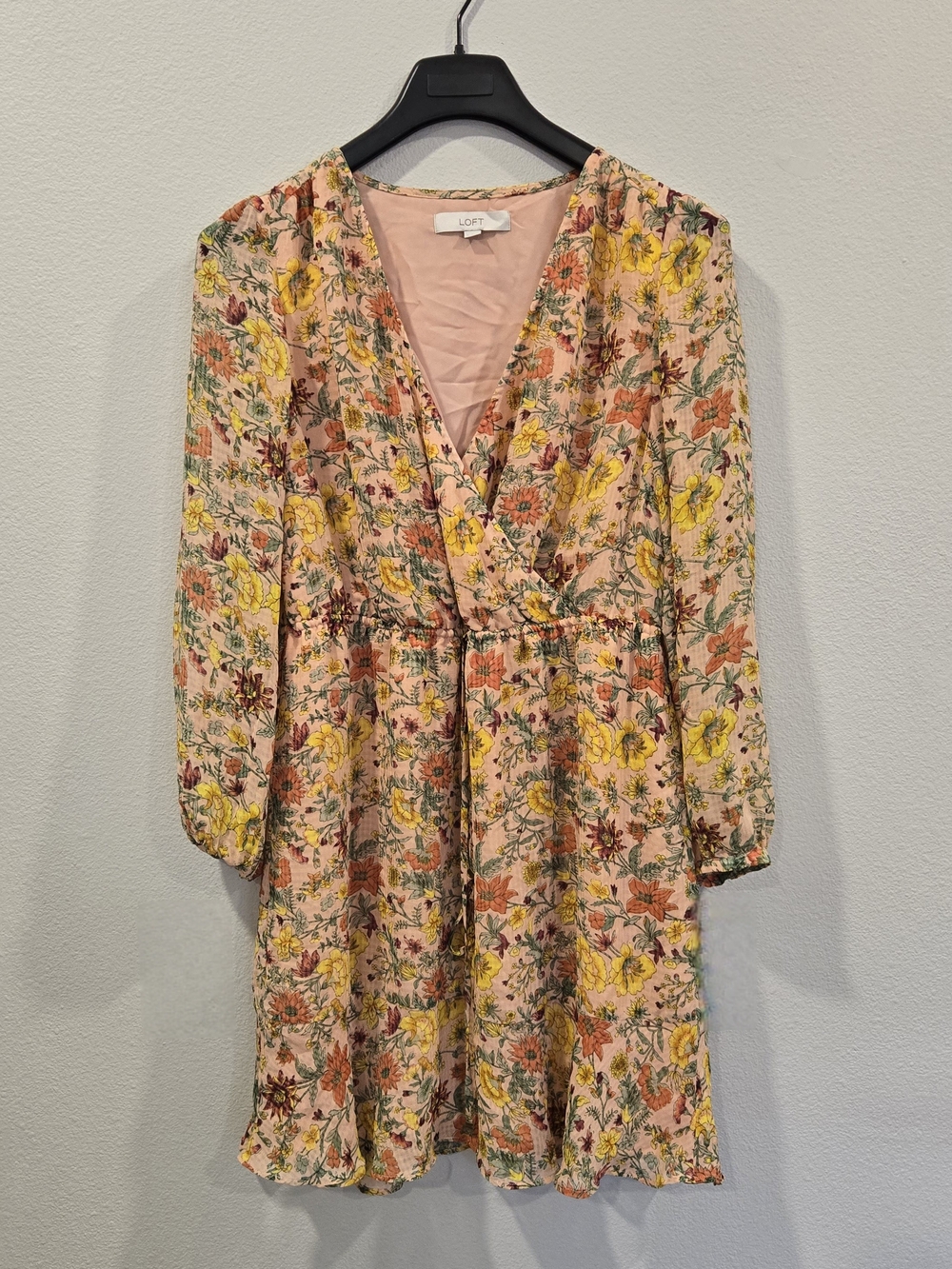 LOFT Peach Floral Dress with Yellow Blooms Size L